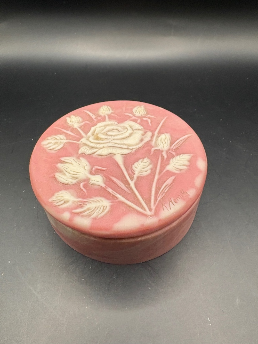 1970s Rose Soapstone Inlay Trinket Box